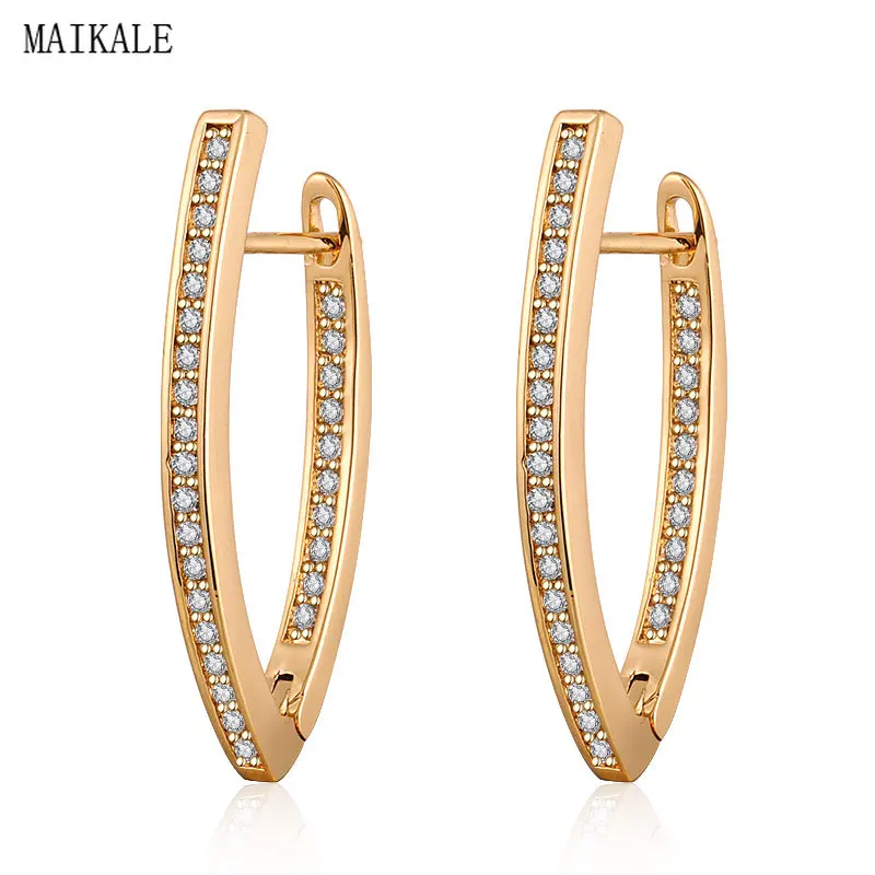 

MAIKALE Trendy Stud Earrings for Women V-shape Cubic Zirconia Zircon Clip on Earing New Fashion Simple Cute Style Unique Jewelry