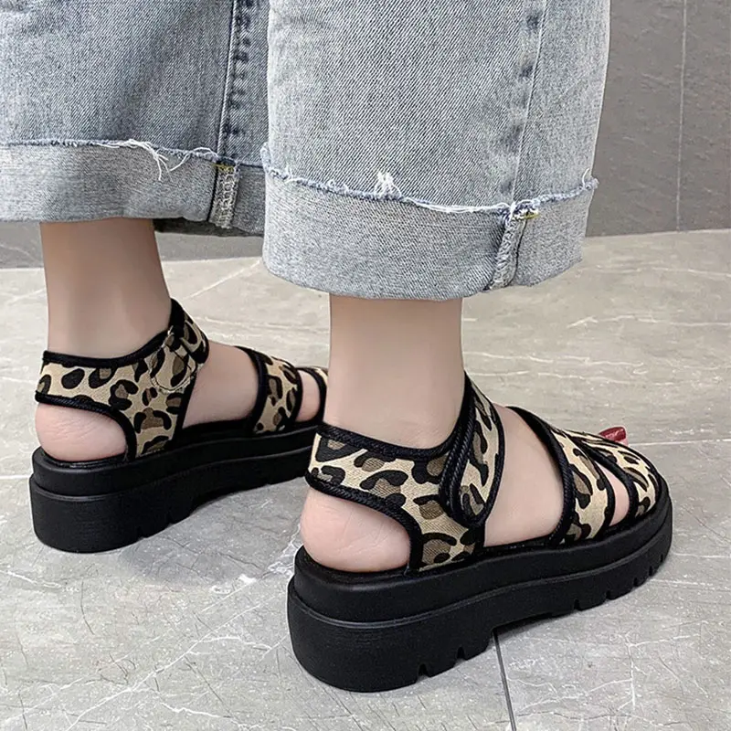 

Women Fashion Sandals Mid Heels Open Toe Ladies Shoes Platform Pumps Candy Colors Female Leopard Velcro Comfortable 2021 New