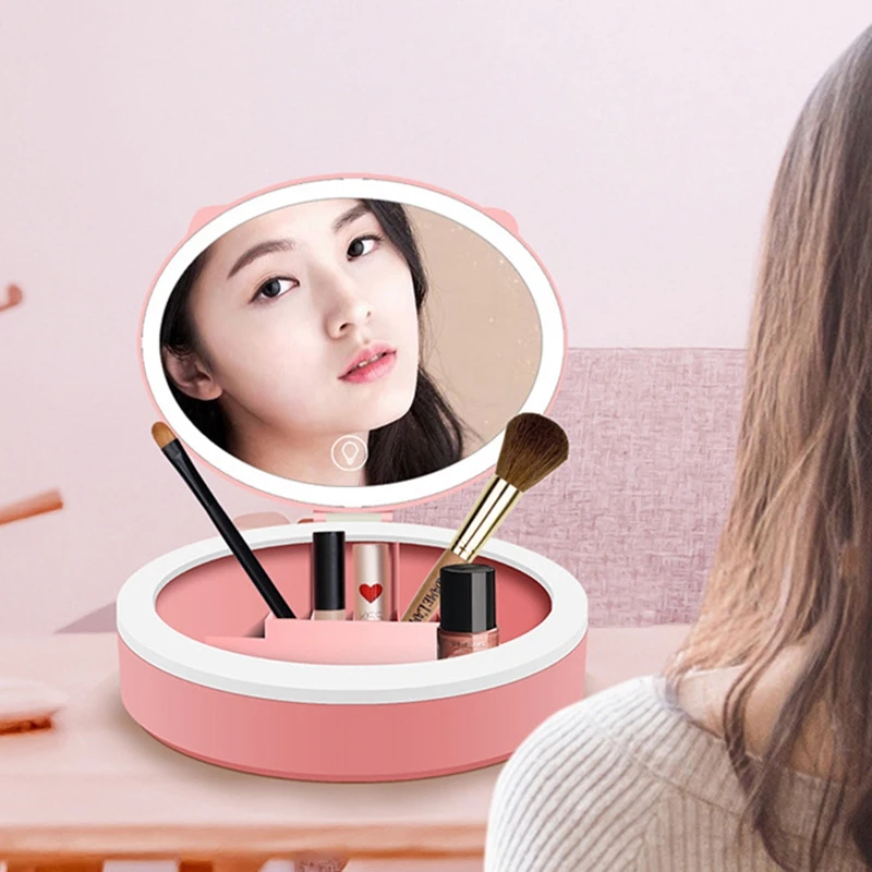 Косметический ящик для хранения с светодиодный зеркалом макияжа Уход за кожей