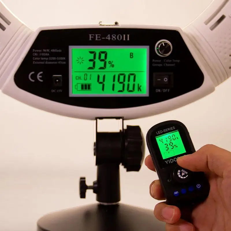 

Yidoblo FE-480II Black Photo Studio LED Ring Light + Portable bag LCD Screen Lamp RC Photographic Lighting 5500K 480LED Lights