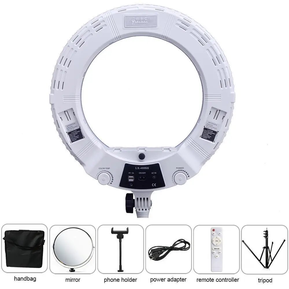 

Yidoblo Warm & Cold Light LX-480SII Pro Beauty Studio LED Ring lamp SMD LEDS Video Light Lamp Makeup Lighting + stand (2M)+ bag
