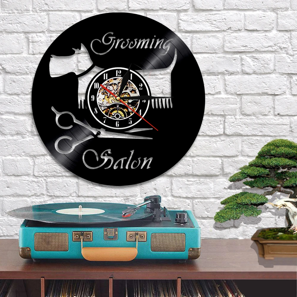 Салон для ухода за собакой Настенный декор животного Стикеры настенный часы