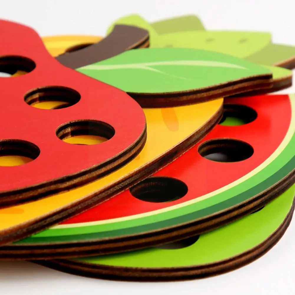 

Eating Fruit Wooden Threading Education Stringing Board Kids Diy Shape Children's Toys Fruit Early R3t0