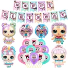 Удивленные фотообои с розовыми большими глазами, украшение для вечевечерние в виде девушки, баннер на день рождения, детская игрушка-Топпер для торта