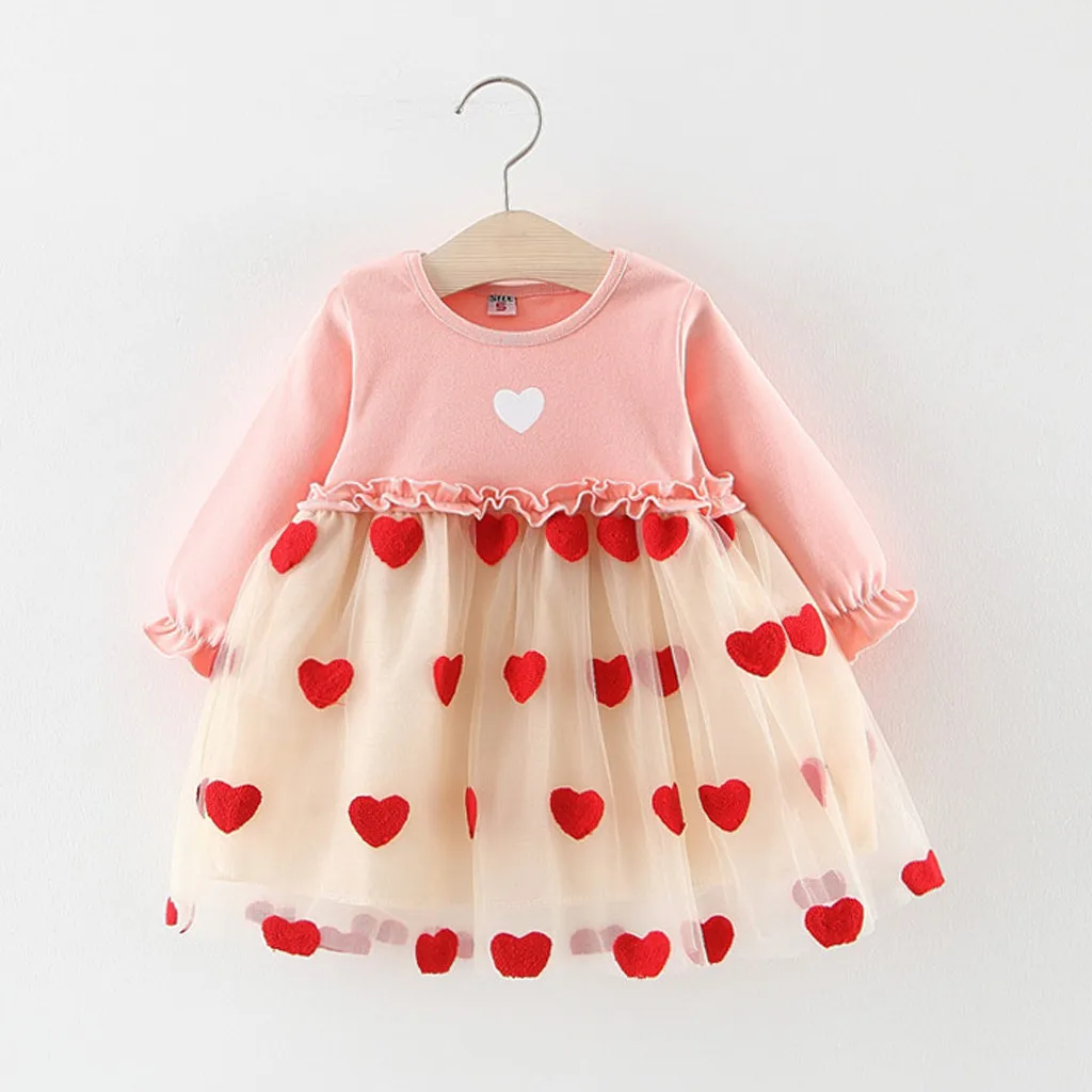 Детское Сетчатое мини платье с рюшами на День святого Валентина из тюля принтом