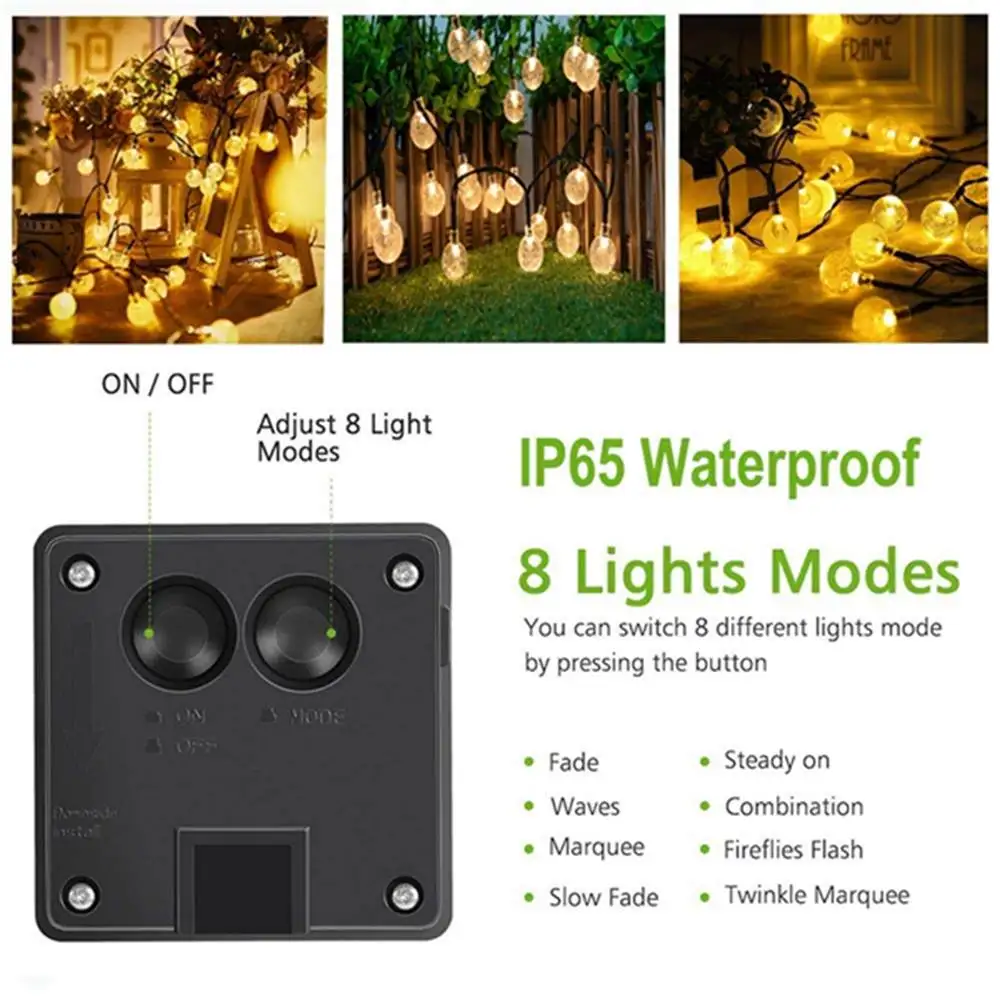 

9.5M 50 LED Solar Fairy Bulb String Light 39.5ft 8 Modes Outdoor Indoor Garden Wedding Christmas Holiday Lamp Decor Lighting