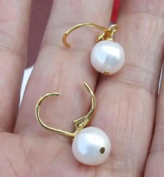 ОГРОМНЫЙ AAA 11 12 мм Южное море белый жемчуг висячие серьги 14 k/20