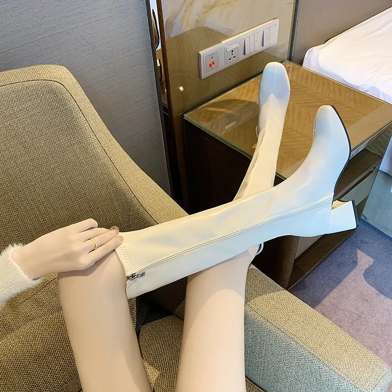 

British Style Knight Boots 2021 Fashion Women's Black Boots Ladies Martin Boots Square Toe Thick Heel High Boots Straight Boots