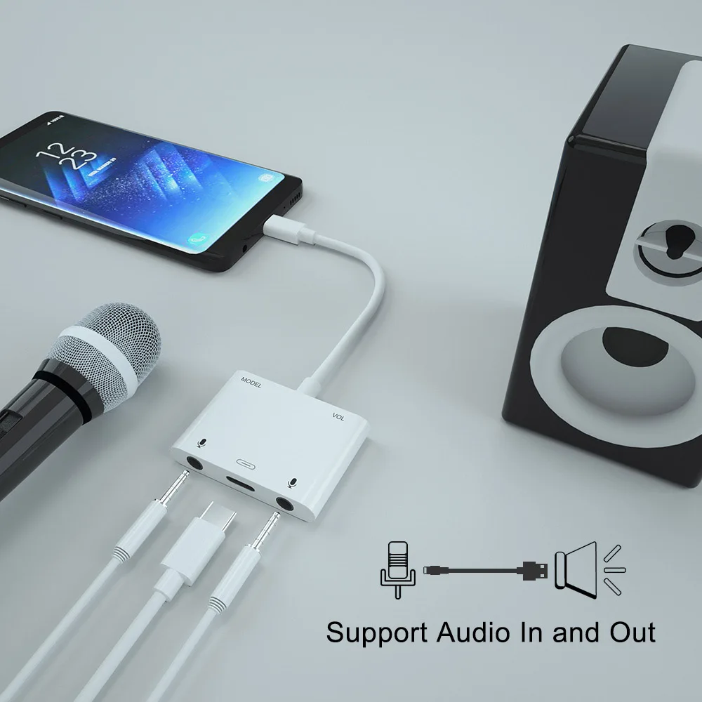 Karaoke Microphone Voice Adapter for Type C to 3.5mm Beauty Digital USB Audio With Charge Port For Huawei P20 |