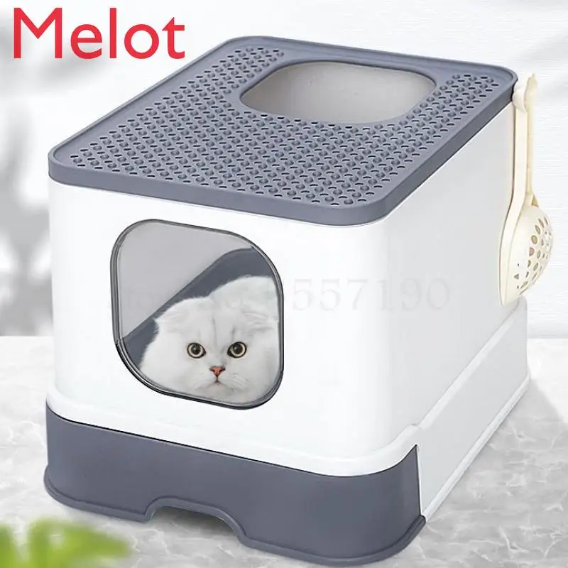 Fully Enclosed Cat Litter Box Large Anti-spatter Drawer Top Into Cat Toilet Deodorization Extra Large Oversized Cat Supplies