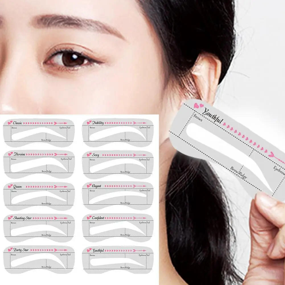 

10Pcs Reusable Eyebrow Stencils Shaping Precisely Position Attach Tightly Cost-saving One Step Eyebrow Makeup Template Kit