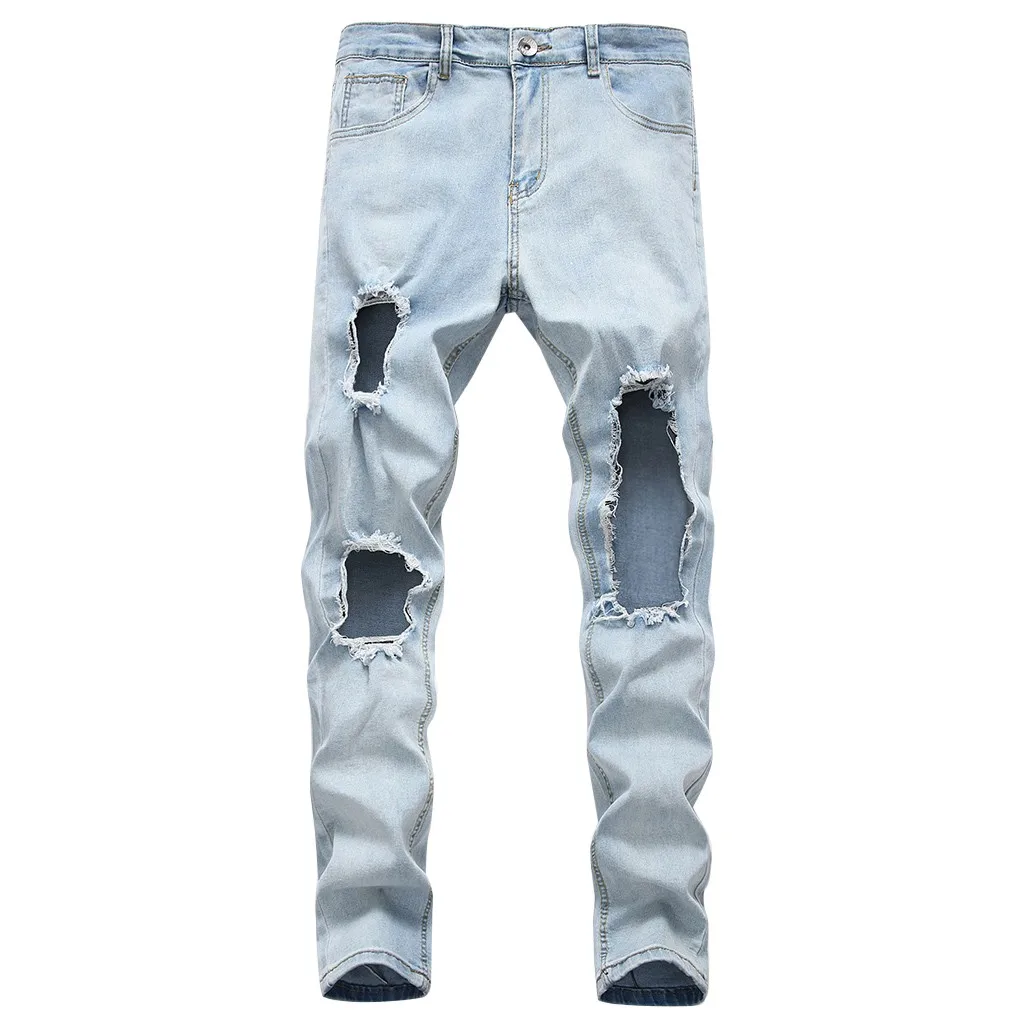 Уличная синяя вышивка цветок дизайнер молния мыть джинсы для мужчин Высокое