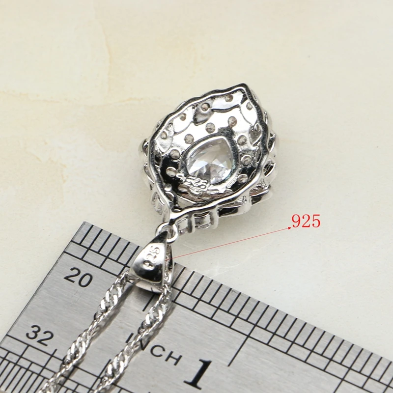 

925 Sterling Silver Jewelry Strawberry White Birthstones Bridal Jewelry Sets For Women Anniversary Necklace/Earring/Pendant/Ring