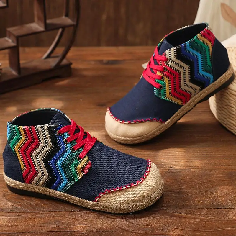 Женские парусиновые туфли на шнуровке с круглым носком | Обувь