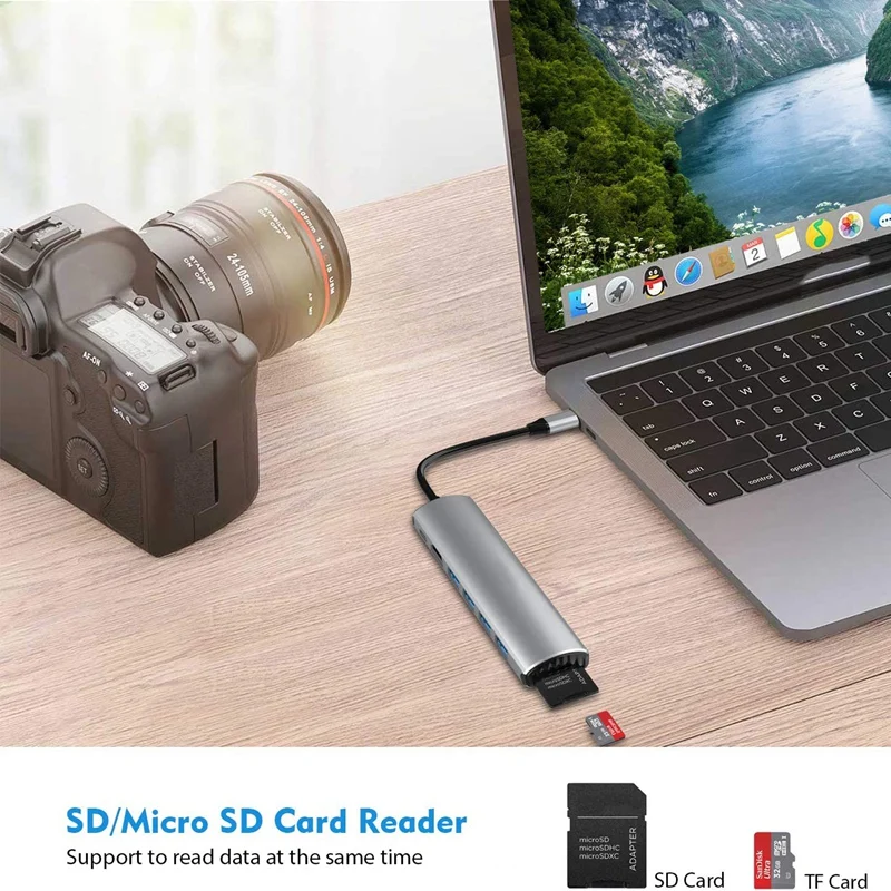 

3.0USB HUB TYPE-C to 8 in 1 Card Reader Hub Converter Hub Portable Aluminum Alloy Adapter