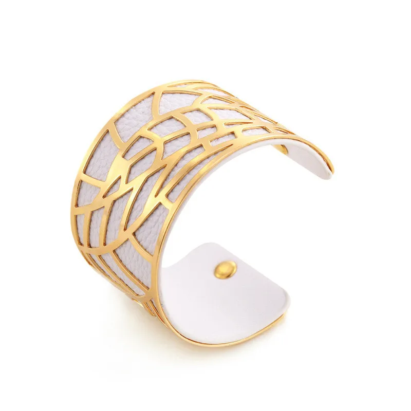 Широкие браслеты из искусственной кожи для женщин золотистые и Серебристые