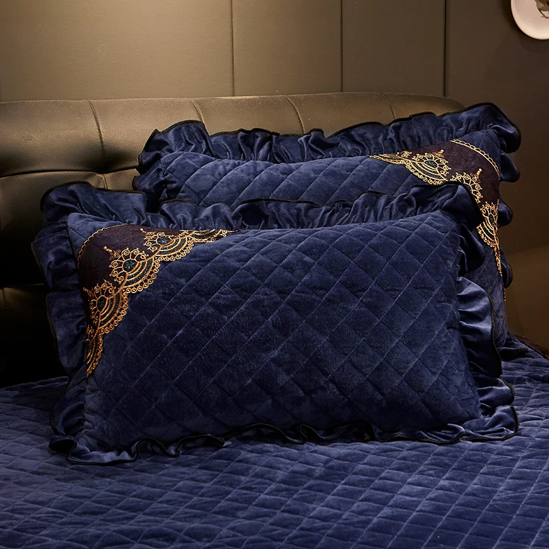 Стеганый кружевной чехол для подушки бархатный домашний декоративный