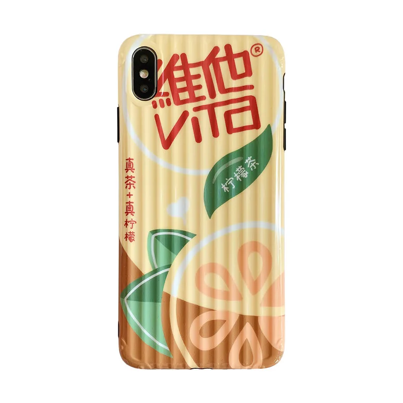 Чехол для телефона из ТПУ для iphone XR X Xs max чехол для iphone 7 8 6 6s plus, однотонный чехол для багажника, чай с лимоном, соевый молочный напиток, IMD, чехол - Цвет: Черный
