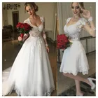 Женское свадебное платье 2 в 1 JIERUIZE, белое кружевное платье со съемным V-образным вырезом и длинными рукавами