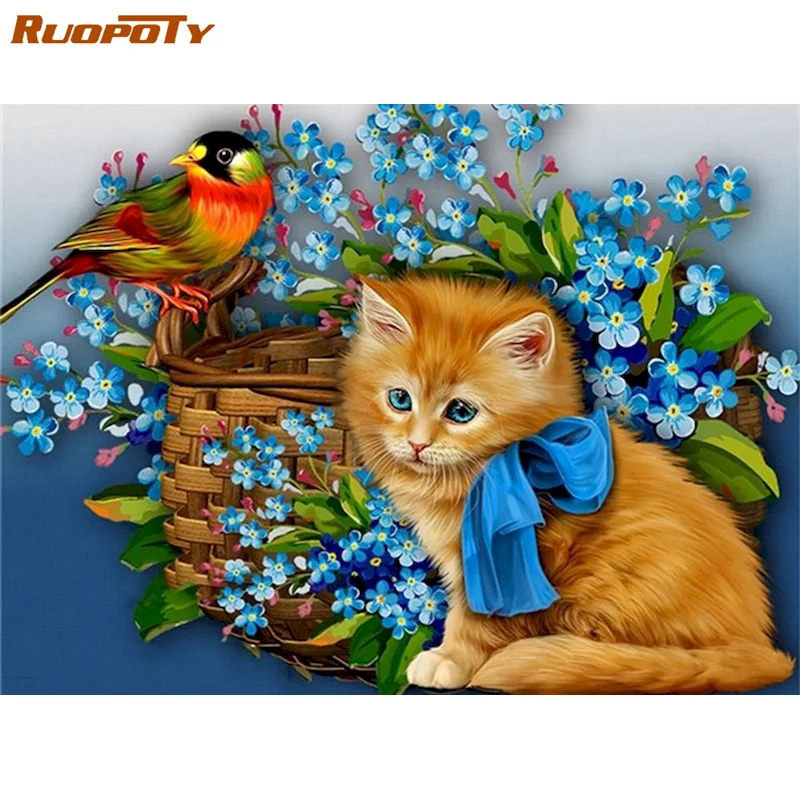 

RUOPOTY DIY Oil Painting By Numbers Cat Animal Paint By Number Canvas Painting Handpainted Kits Home Decoration