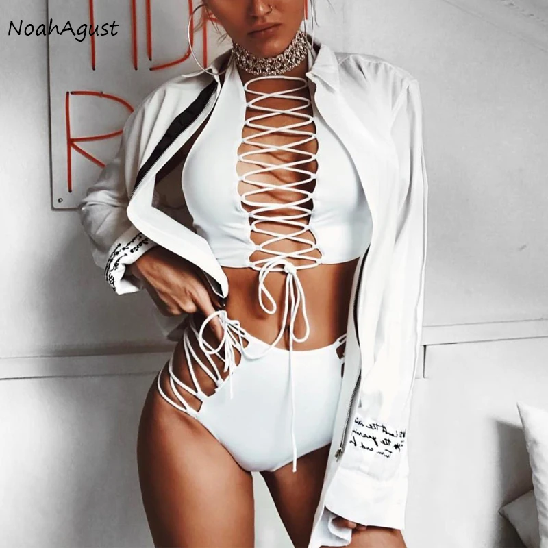 Купальник бикини пуш ап с завышенной талией на шнуровке|Комбинезоны| |