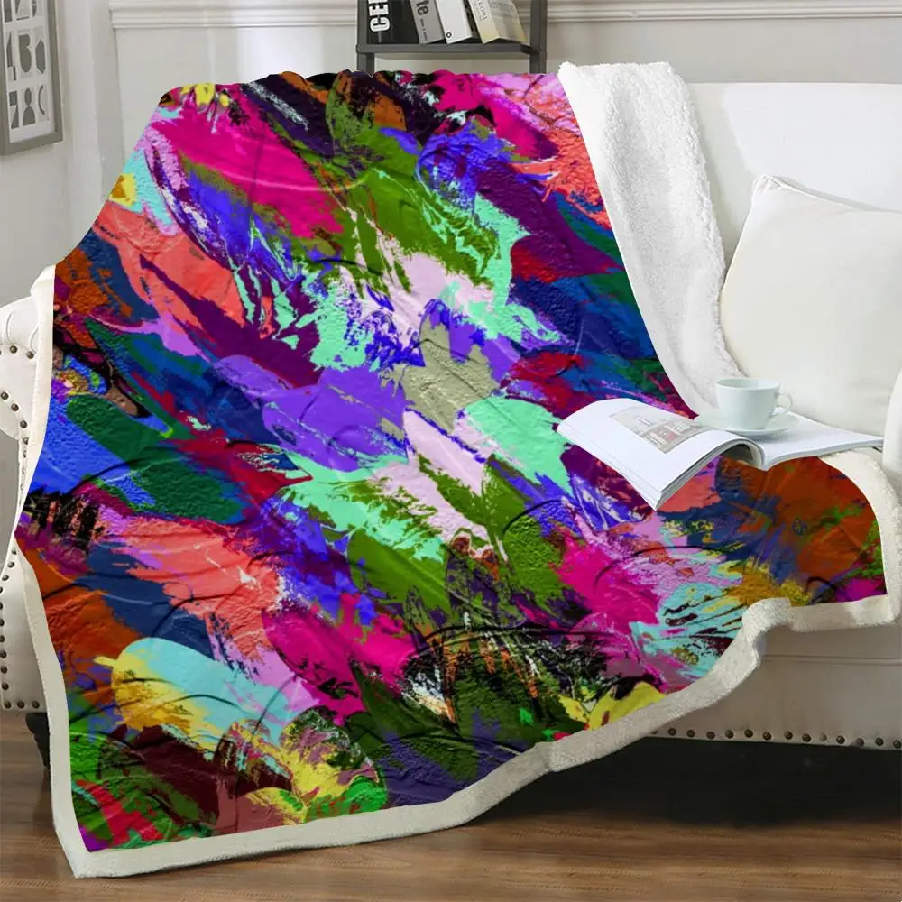

NKNK Brank Colorful Blanket Graffiti Bedspread For Bed Rainbow Plush Throw Blanket Art Bedding Throw Sherpa Blanket Animal