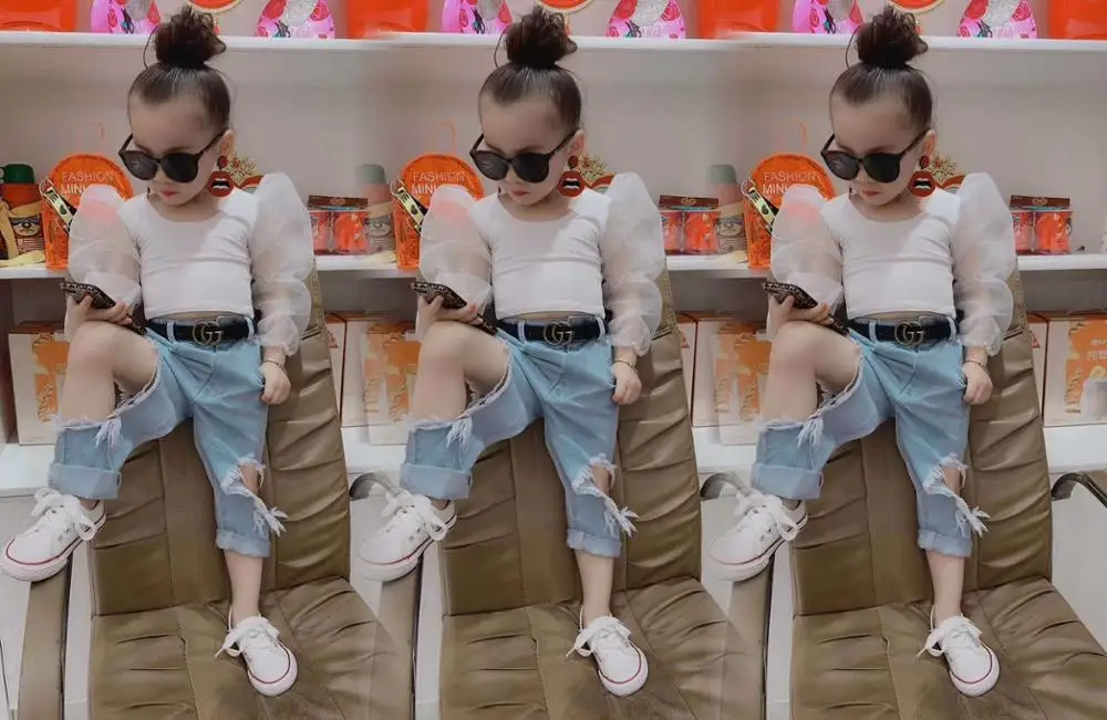 Футболки для девочек 2020 Детские сетчатые с длинным рукавом в стиле пэчворк