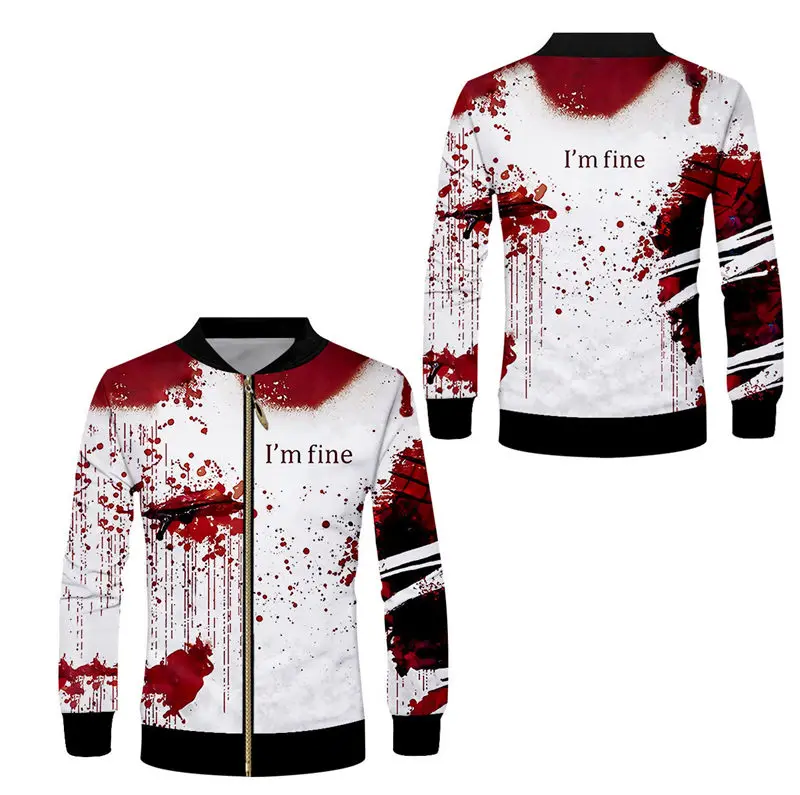 Новая мужская куртка на молнии с 3d принтом I m Fine blood weatshirt куртка унисекс хип-хоп Спортивная одежда Повседневная крутая куртка размера плюс 7XL - Цвет: Zip up jackets