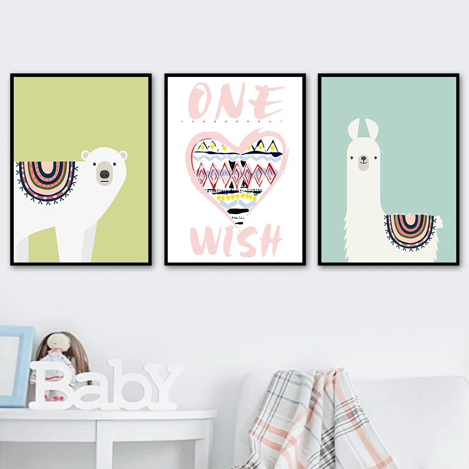

Polar Bear Alpaca Heart Cute Cartoon Wall Art Canvas Painting Nordic Poster And Prints Wall Pictures Kids Room Nursery Decor