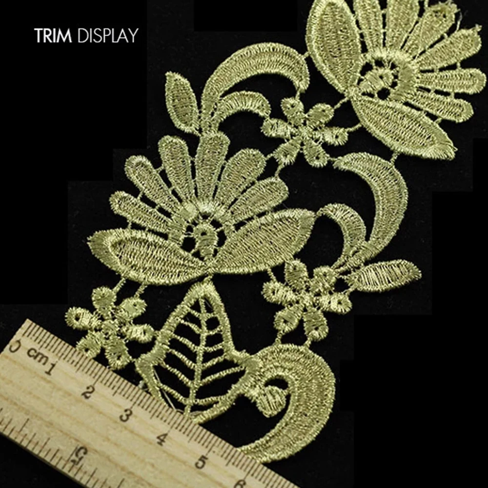 Золотая металлическая кружевная лента для аппликации вышивка в виде листочков