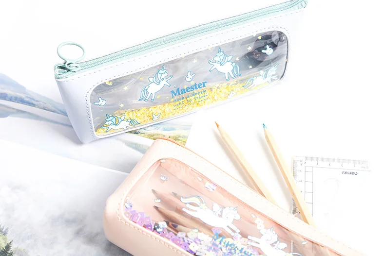 Необычный, прозрачный школьные пеналы Kawaii кожаные пеналы единорог коробка для ручек и карандашей чехол для детей подарочная Корейская Канцелярия
