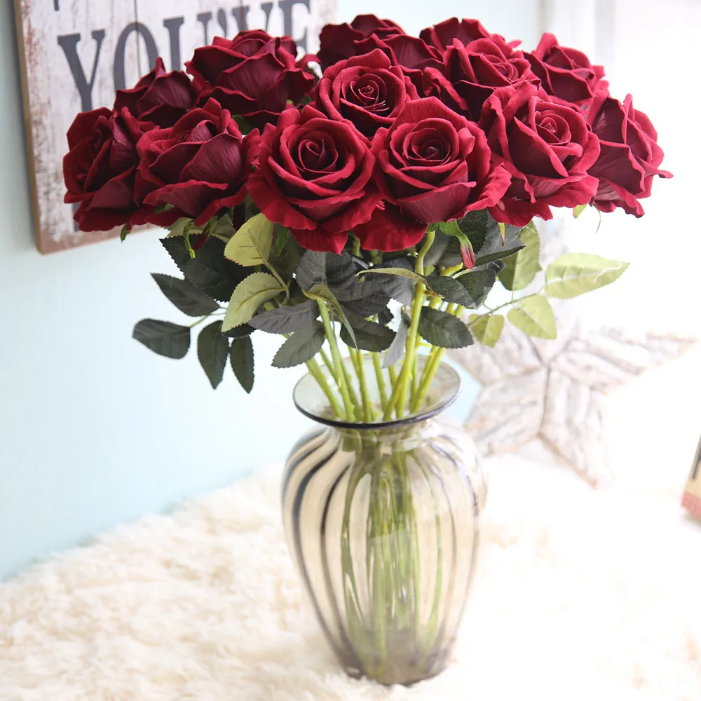 1 шт. искусственные розы фланелевый цветок свадебный букет Декор для дома цветы