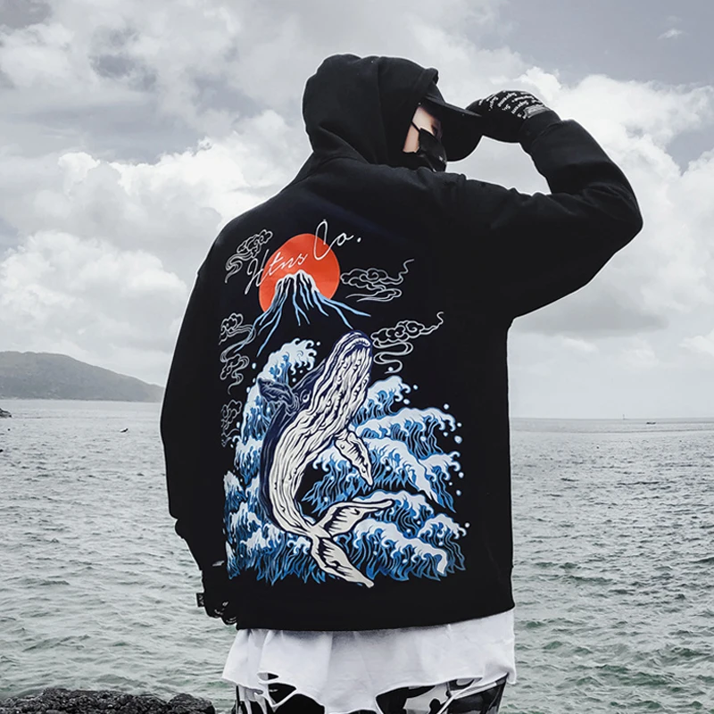 2019 модная уличная Рыба Печать толстовки хип хоп махровая хлопковая Swag Tyga Sudadera Hombre