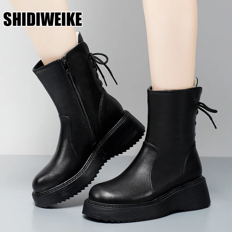 Ботинки женские зимние из ПУ кожи с плюшевой подкладкой | Обувь