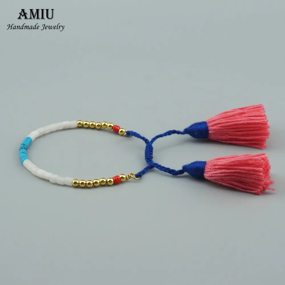 Браслет ручной работы AMIU с большими кисточками кристаллами и бусинами из камней