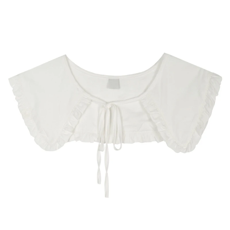 

Sweet Ruffled Doll Fake Collar Women Solid Color Decorative Lace-Up Shawl Wrap