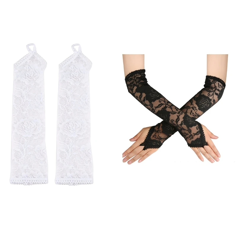 

Elegant Women Ultra-Thin Long Summer Driving Cycling Black Sunscreen Mesh Gloves