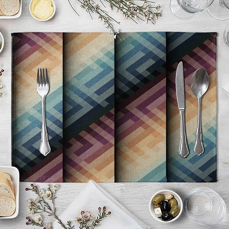 Красочные геометрические решетки столовых коврик из ткани Украшение стола Кухня