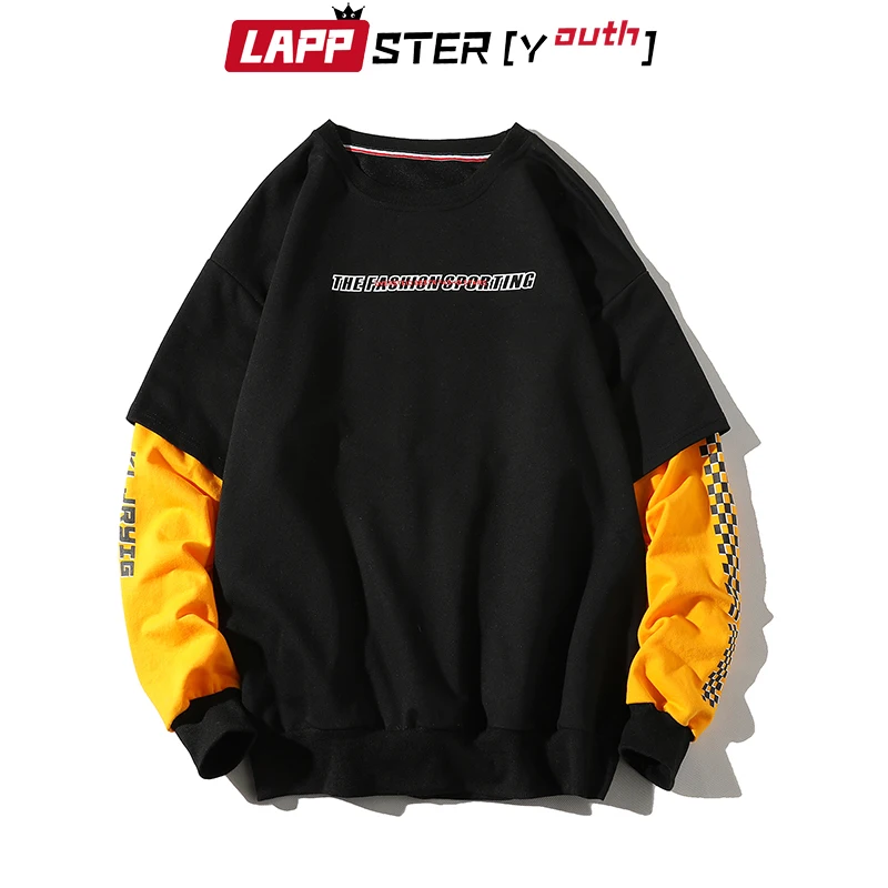 LAPPSTER мужские забавные Лоскутные толстовки Harajuku в клетку 2019 s японский уличная