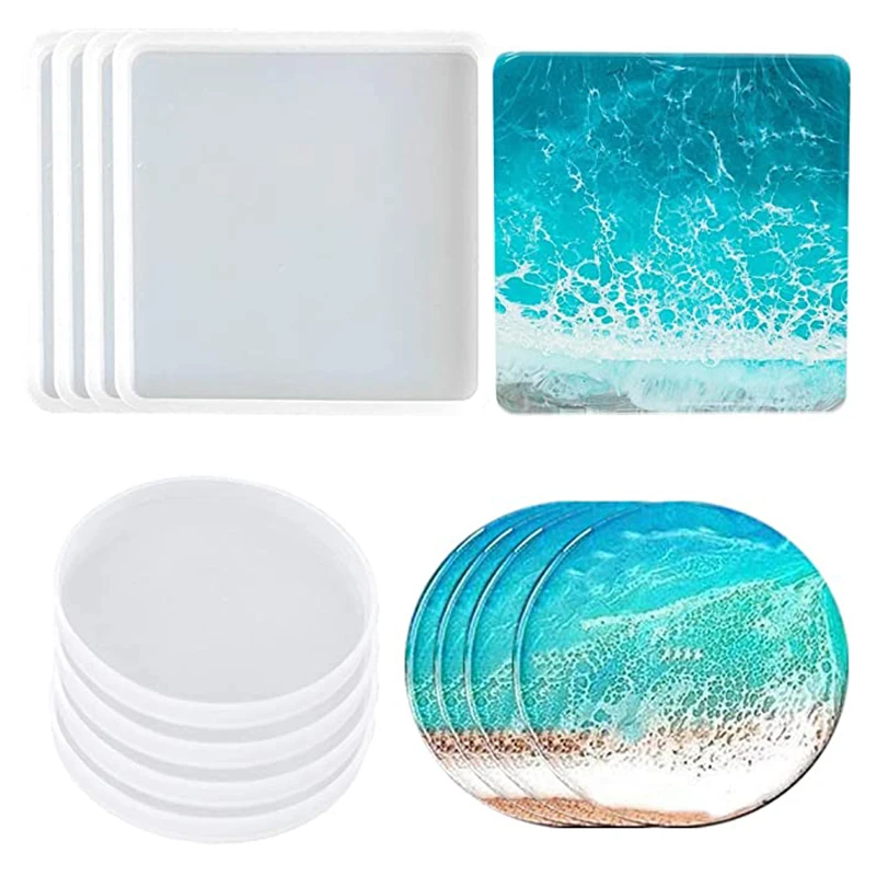 

Coaster Silicone Molds for Resin Casting Square Coaster molds and Round Epoxy Resin Molds Silicone for Making Coasters DIY Tools