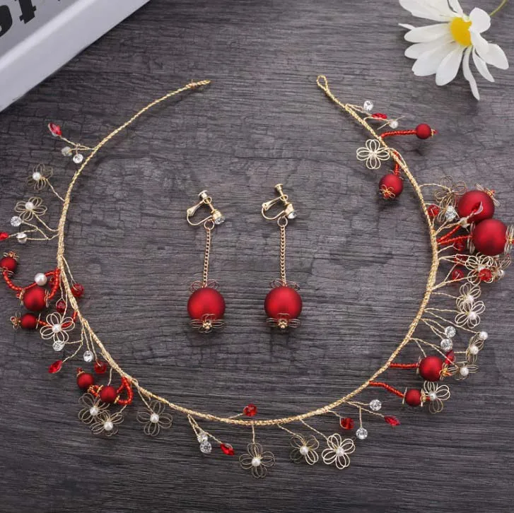 Золотой лист красный цветок повязка на голову свадебные диадемы украшения для