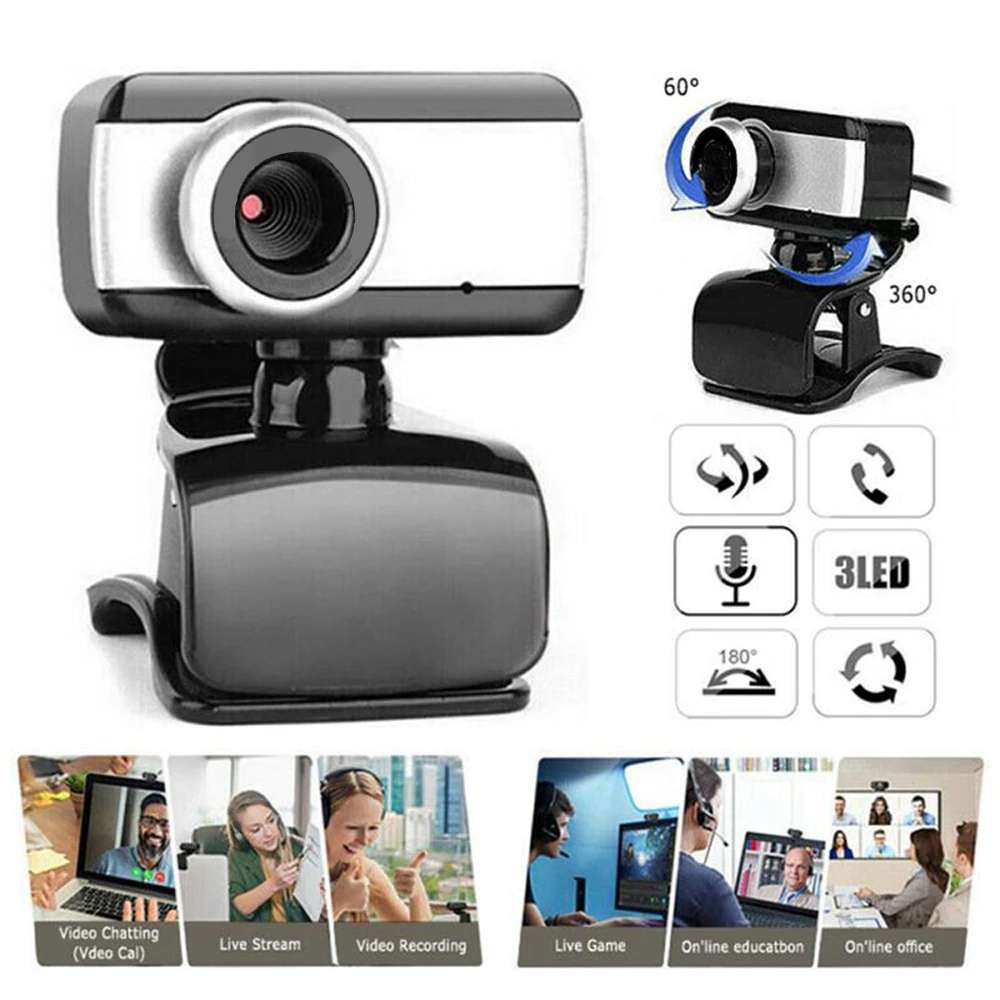 

Rotatable USB2.0 HD Webcam Camera With Microphone For PC Laptops Computer Desktop Bluetooth Wireless Accessories Cameras