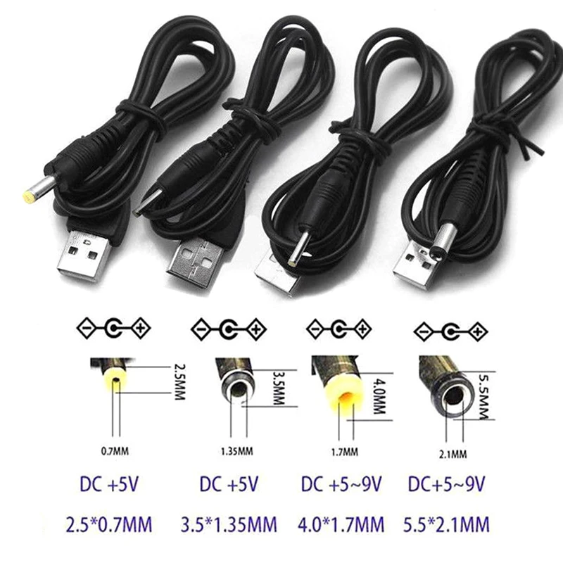 

USB Port to 2.5 3.5 4.0 5.5mm 5V DC Barrel Jack Power Cable Cord Connector Black High Quality