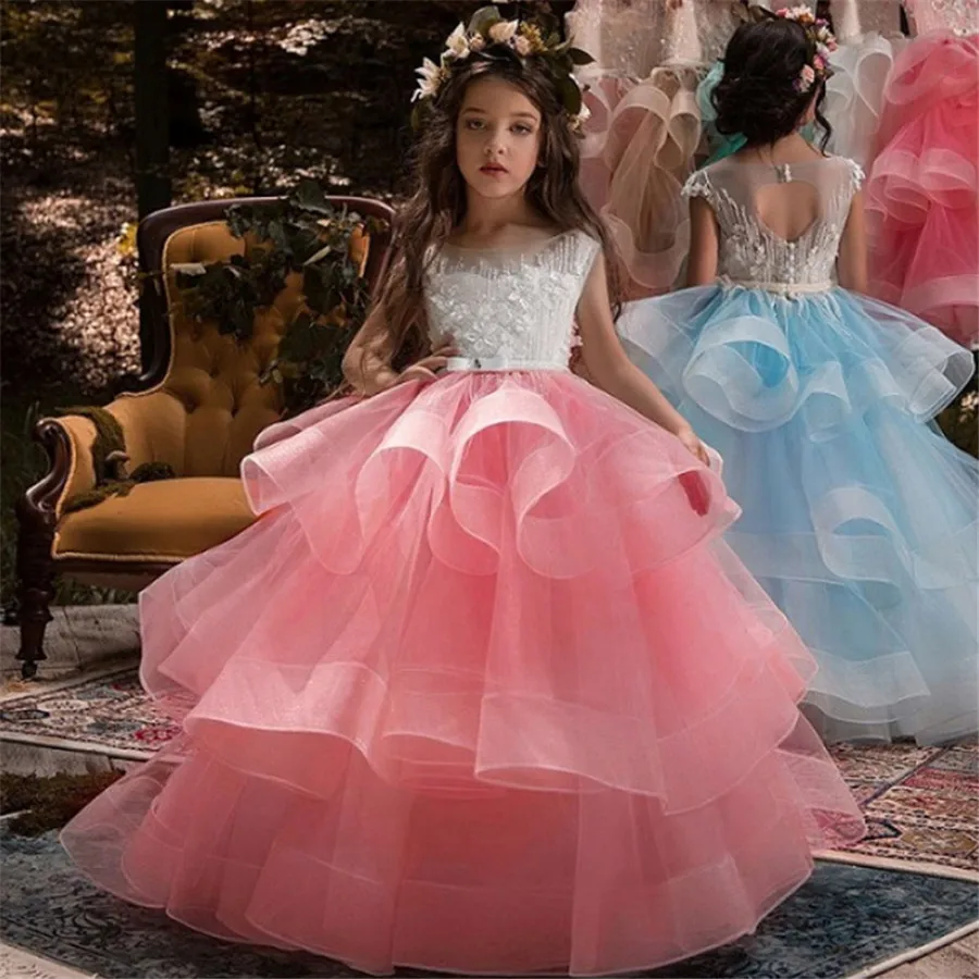 

Fashion Flower Girl Dress First Holy Communion Party Little Girl Pageant Gown Applique Graduation Dinner Performance Dresses
