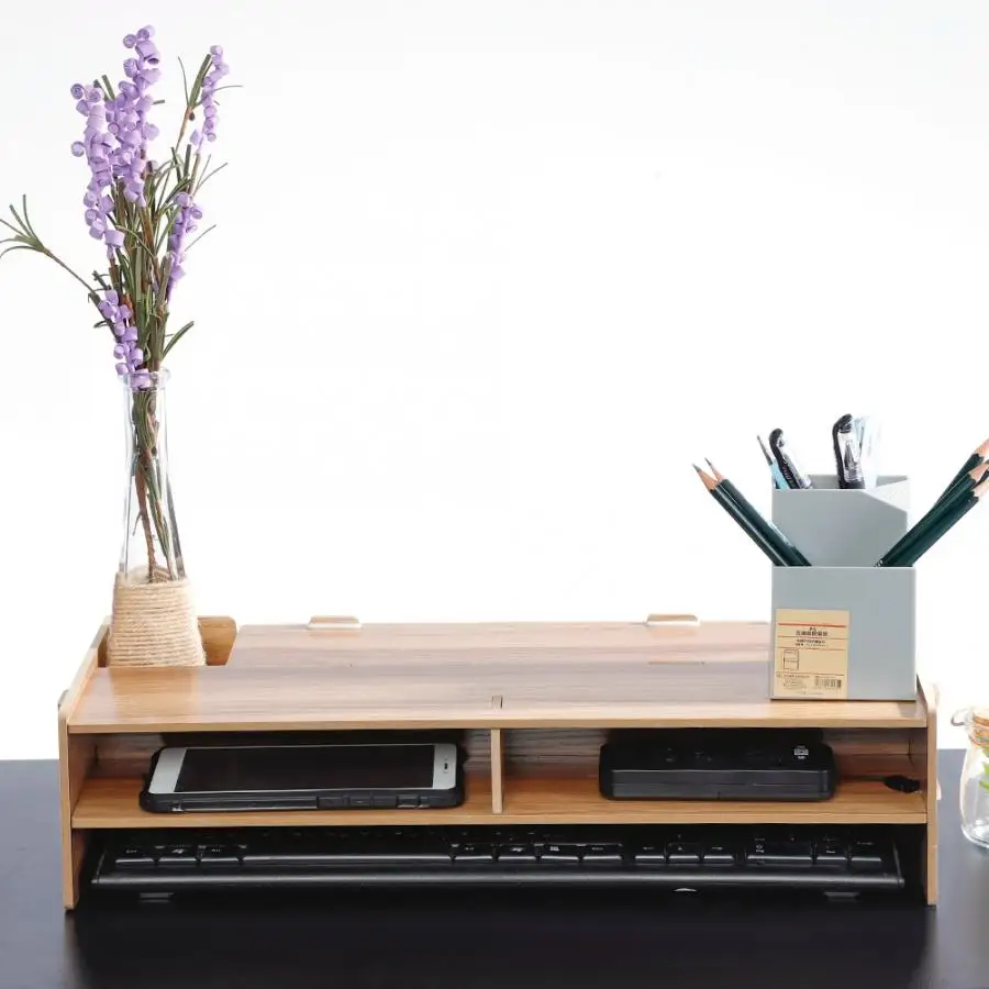 

Multi-function Desktop Soporte Monitor Stand Computer Screen Riser Wood Shelf Laptop Stand Desk Holder for Notebook TV