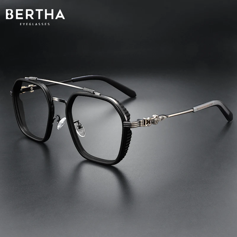 

BERTHA Retro Glasses Frame Anti Blue-light Glasses Eyewear Carve Decoration Classic Frame Photochromic Wider Edge SF1513