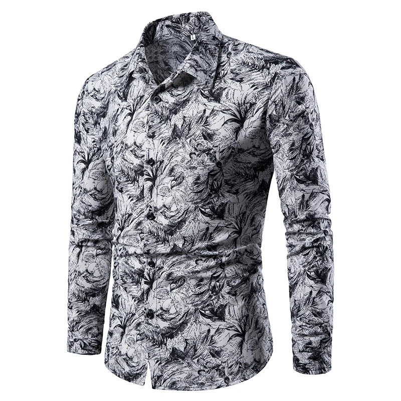 Осенне-зимняя мужская рубашка с длинными рукавами и принтом camisas hombre chemise homme