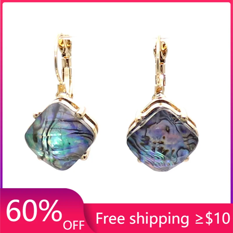 

Fashion Square Cubic Abalone Shell Earrings Stone Gold Color Dangle Brincos Pendientes Brand Jewelry Women