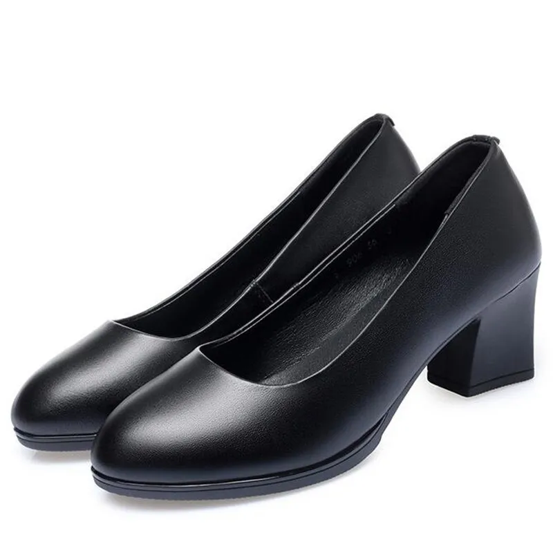 

2022 Spring New Top Cowhide Women Black Shoes High Heel 6cm / 8cm Women Shoes Elegant Comfort Genuine Leather Shoes Large Size