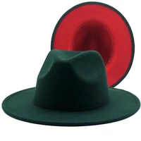 outer dark simple green inner red wool felt jazz fedora hats with thin belt buckle men women wide brim panama trilby cap 56 60cm